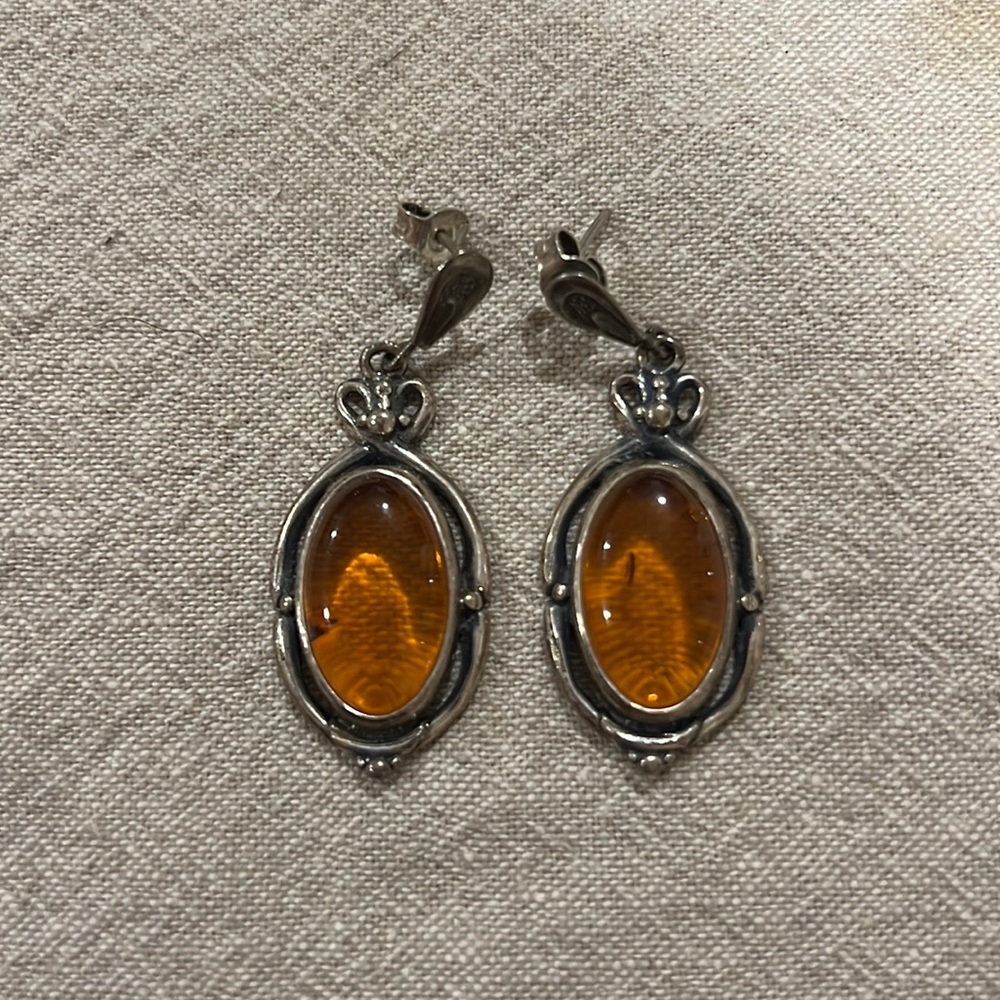 Art Nouveau silver and amber post earrings